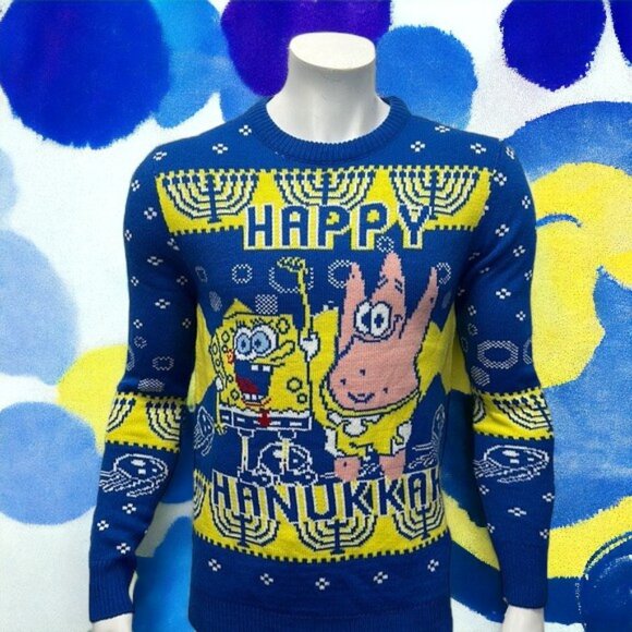 Nickelodeon Spongebob Square Pants Patrick Happy Hanukkah Holiday Ugly Sweater L - Picture 1 of 11